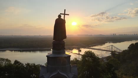 kyiv, ukraine aerial view in the morning at dawn: monument to vladimir the great