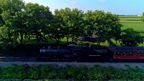 a steam locomotive travels along picturesque tracks, surrounded by vibrant greenery and expansive fields, showcasing the beauty of rural landscapes.