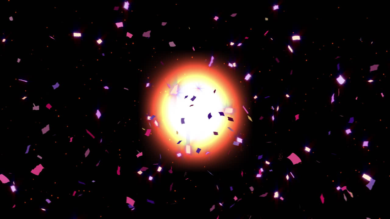 검은색 바탕에 불꽃놀이가 있는 콘페티의 애니메이션