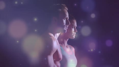 animation of glowing light over fit man and woman walking