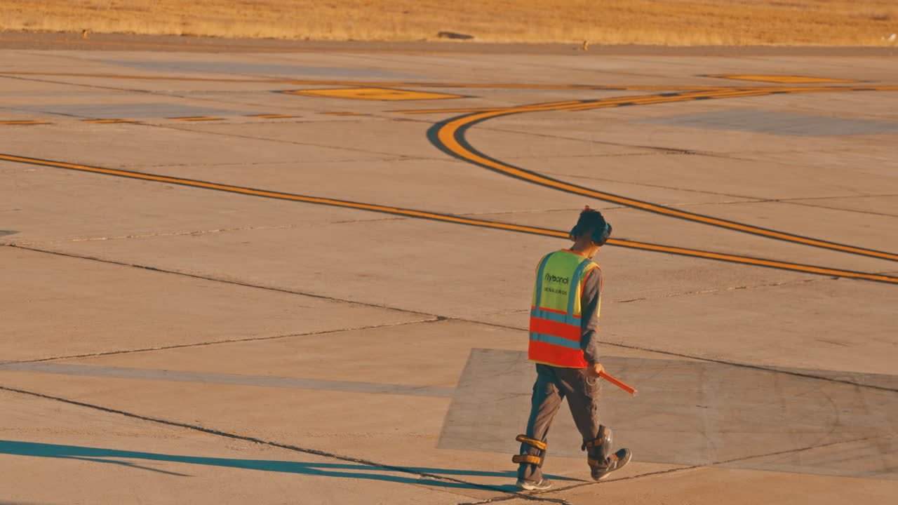 Jordpersonale på lufthavns-flyopstillingsplads