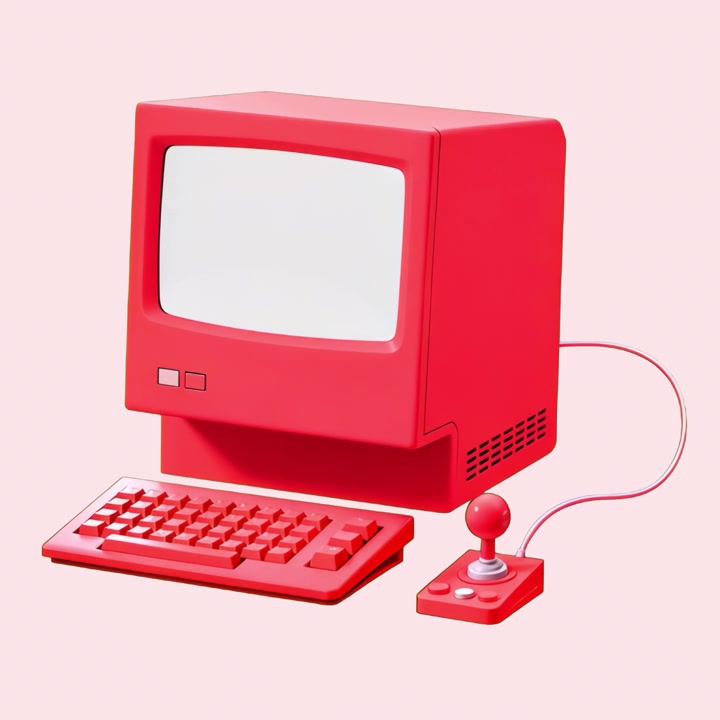 3D Render of a Vintage Red Computer and Joystick