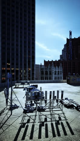 city rooftop with communication equipment and shadows