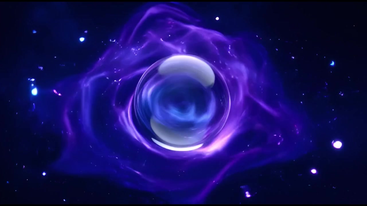 Globo Cosmico con Vortici Dinamici di Energia Viola nello Spazio Oscuro