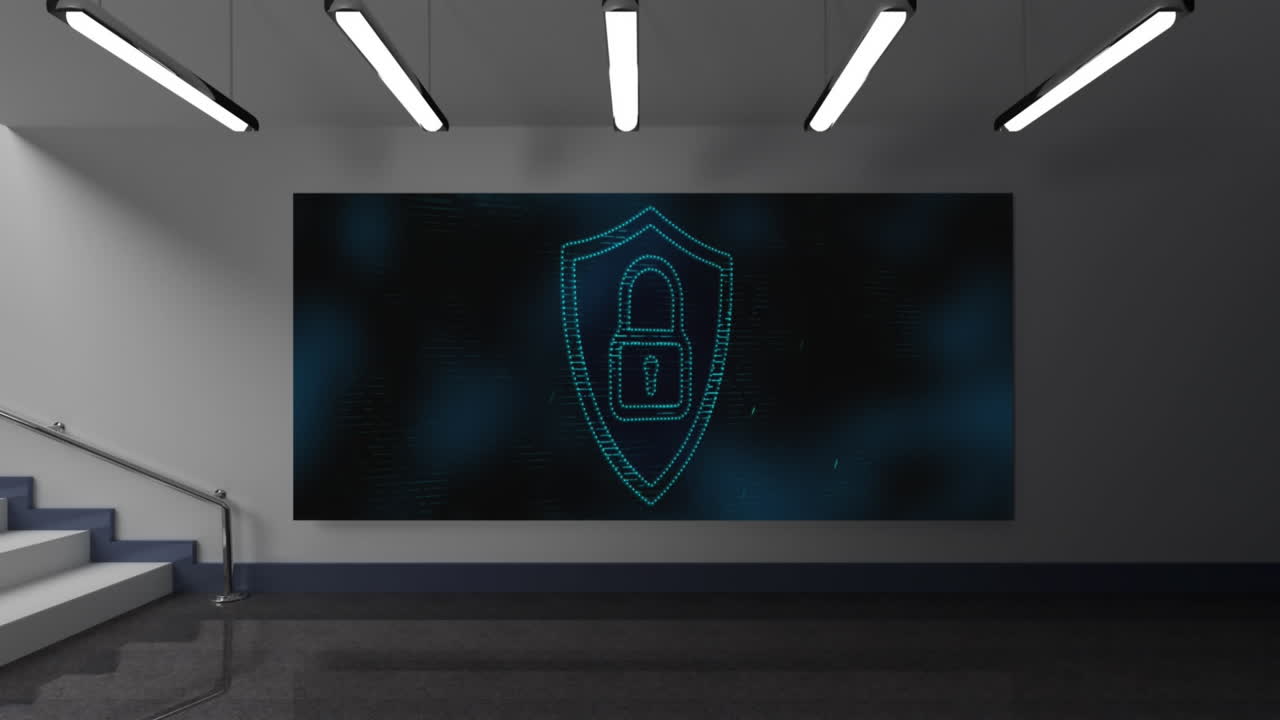 Security padlock icon on screen at home