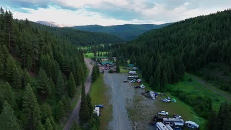 aerial view of western-style resto-bar of jack saloon in lolo, montana, usa