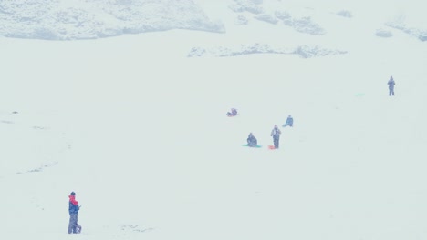 kid riding their sled part way down a snowy hill and wiping out