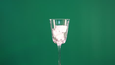 a glass with ice cubes against a green screen background, showcasing minimal movement and consistent lighting