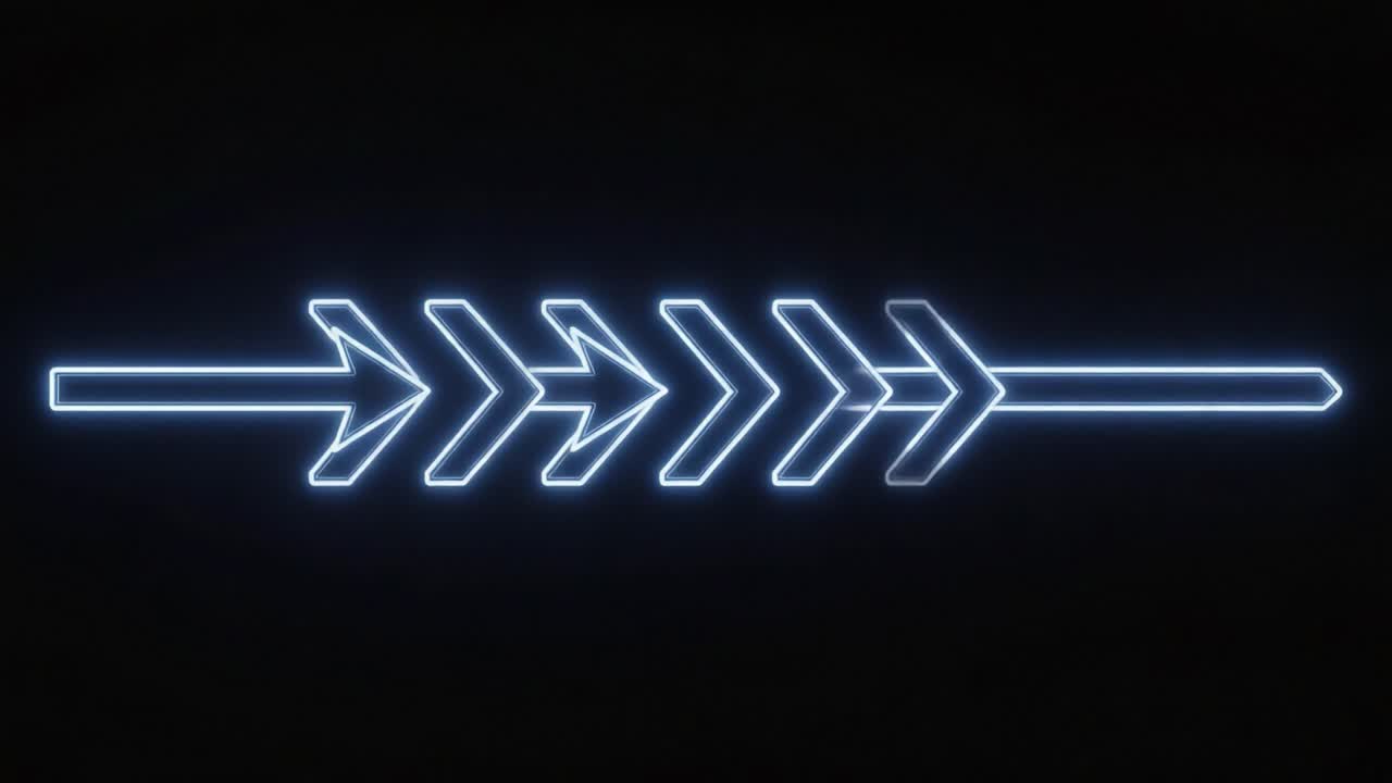 A Dynamic Sequence of Neon Arrows Illustrating Motion and Directionality Against a Dark Background, Symbolizing Progress and Forward Momentum