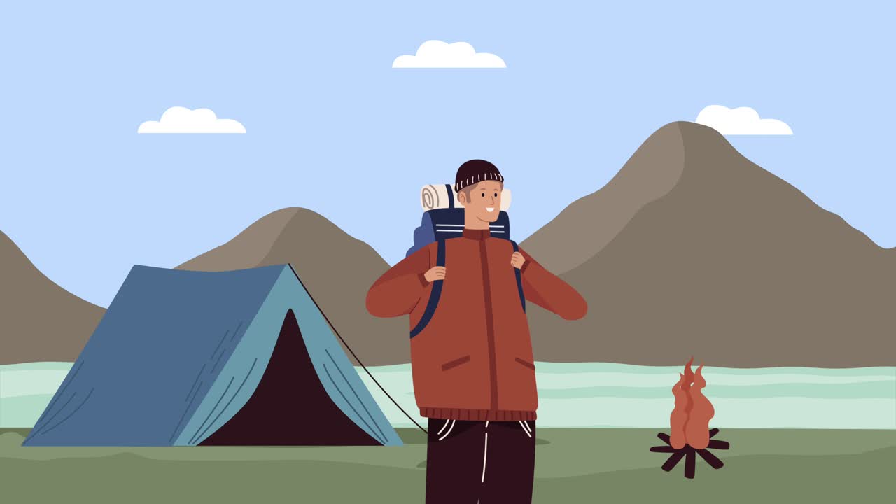 male camper with tent animation