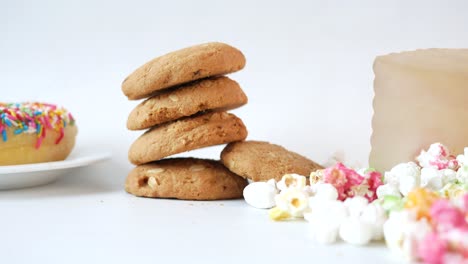 cookies, donuts, and popcorn