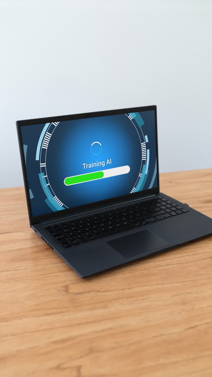 Training AI on a laptop. Concept of improving artificial intelligence. Vertical shot.