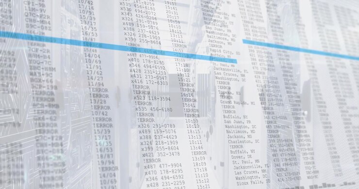 Vista della telecamera che si muove attraverso un corridoio, con una sovrapposizione di dati e un'evidenziazione scorrevole che mostra un flusso di dati.