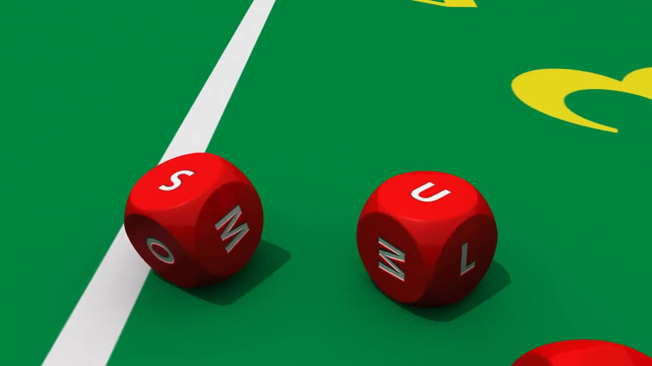 varios dados rojos rodando contra un fondo de casino