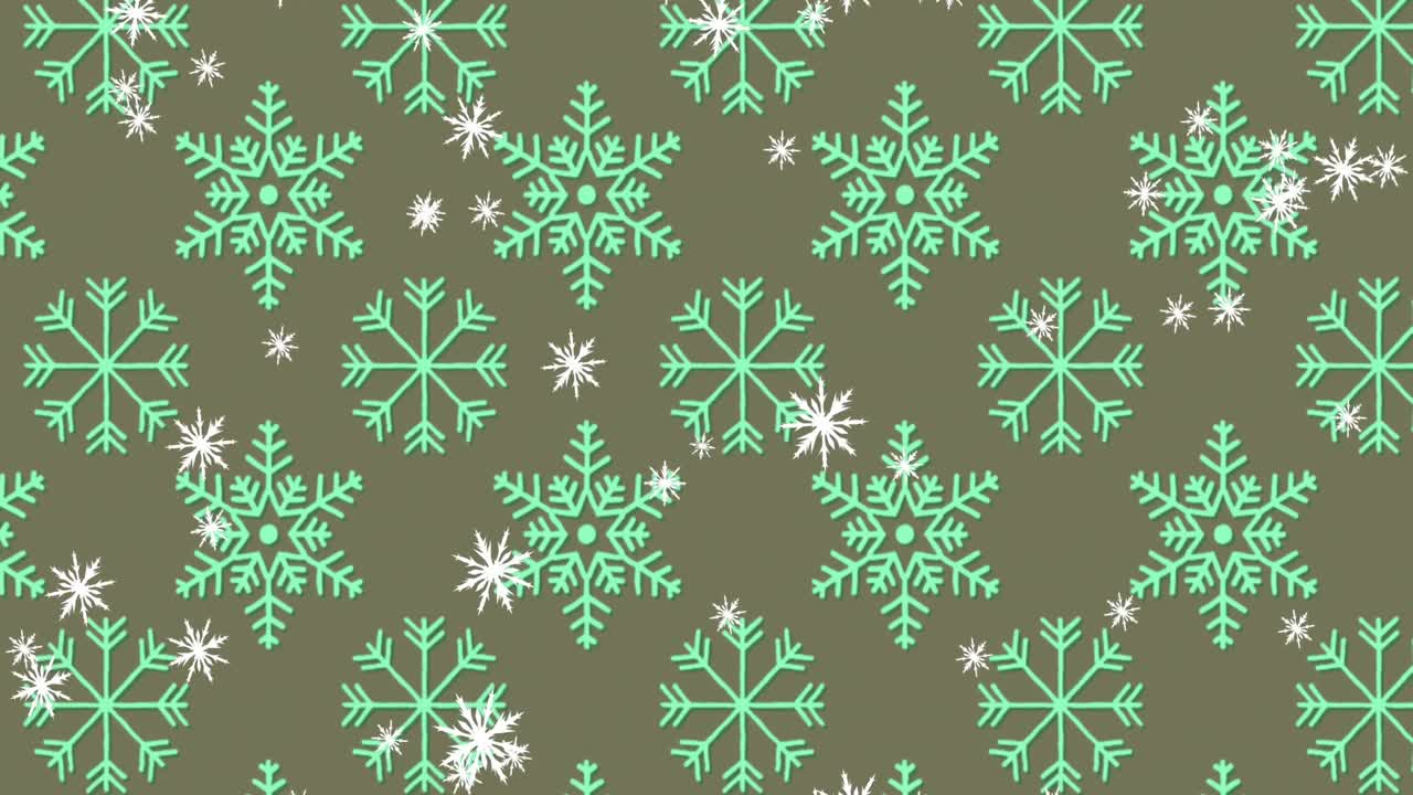 Animation of snowflakes icons moving seamless pattern against grey background