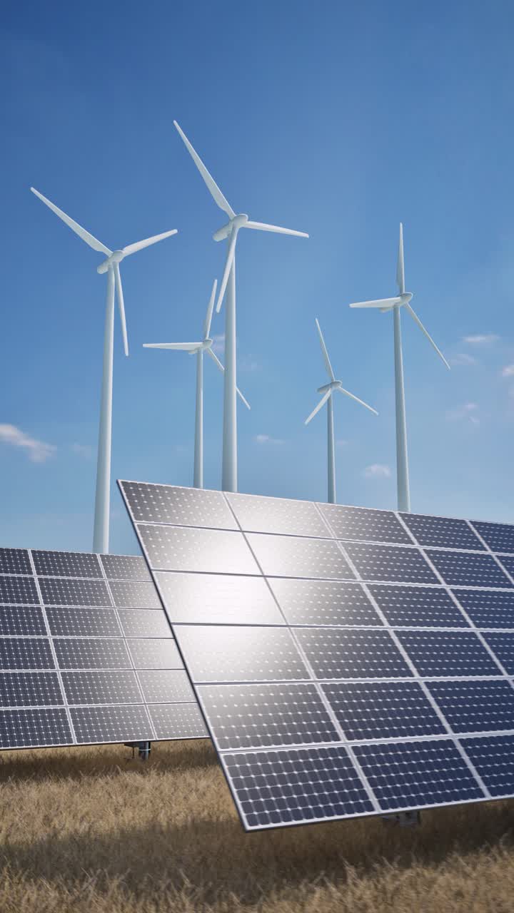 Painéis Solares e Turbinas Eólicas Gerando Energia Limpa Renovável
