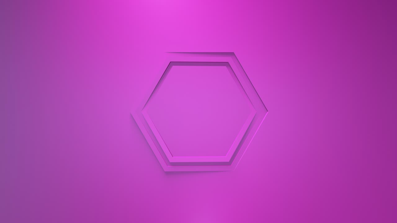 Pink business animation. Rotation of the hexagon frames. 3d rendering, window, loop, minimalistic solid color. Somersault