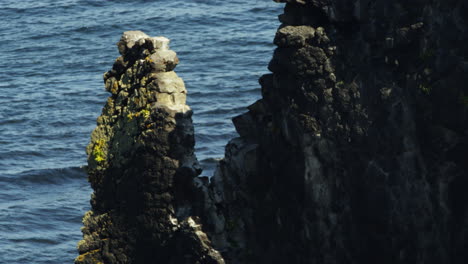 tight locked off shot of the hvitserkur sea stack on the vatnsnses peninsula iceland