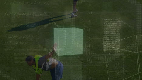 animación del procesamiento de datos sobre diversos jugadores de fútbol masculino que hacen ejercicio