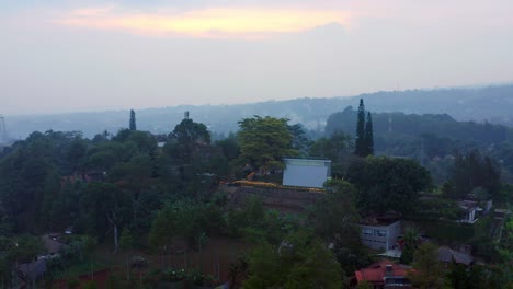 Misty-Atmosphere-Over-Bandung-Town-With-Tropical-Nature-Landscape-In-Bandung,-West-Java,-Indonesia