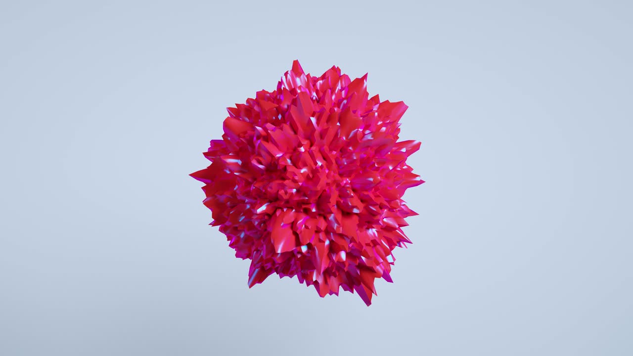 animación de esfera en 3d. roca o mineral puntiagudo rosado. renderizado en 4k 3d