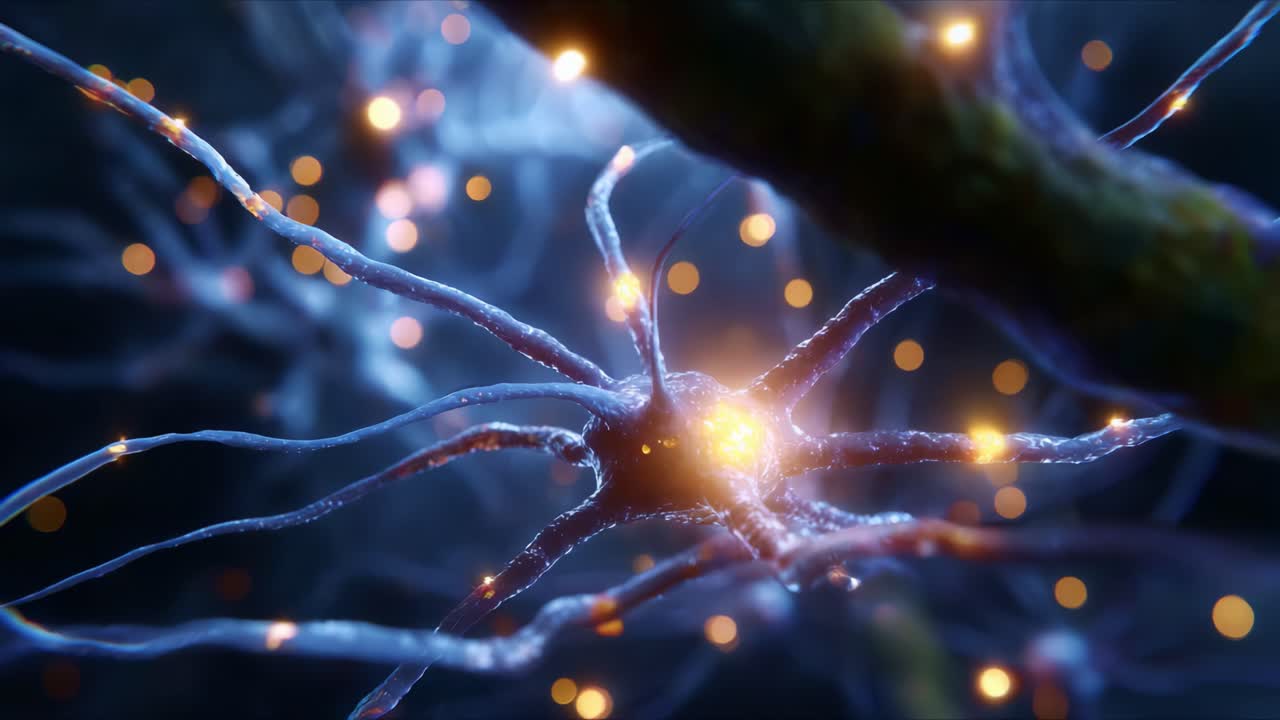A Stunning Visual Representation of Complex Neuronal Connections Illuminated by Glowing Synapses, Showcasing the Intricacies of the Nervous System in Action