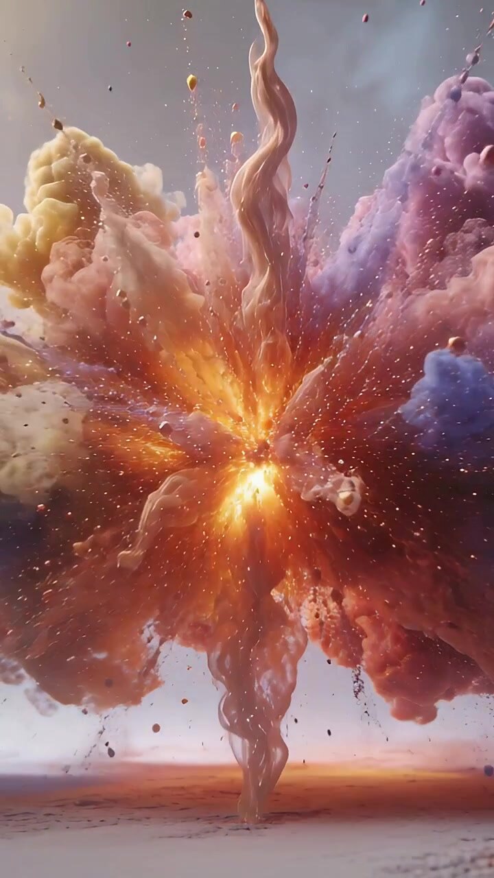 Vertical video: Rising smoke plumes central gap glowing and bursting, forming pillar over plain