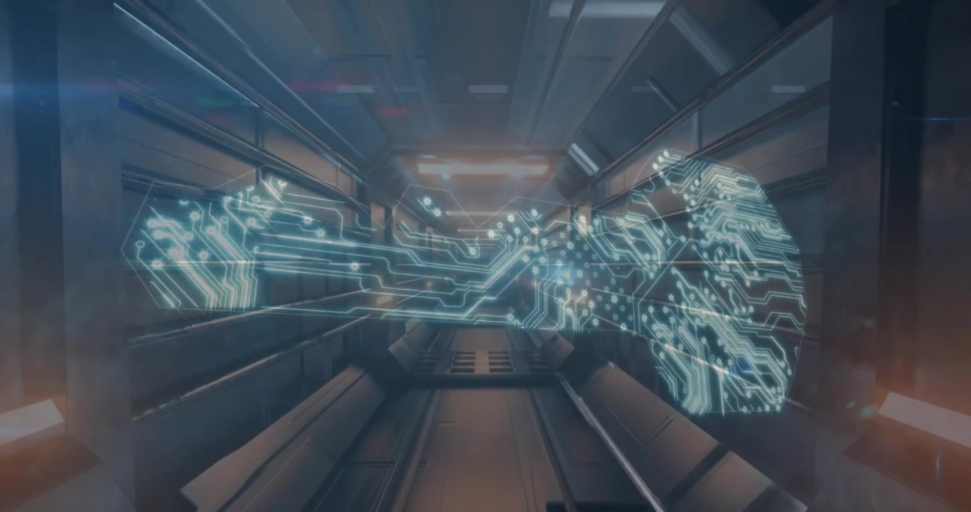 Animation of digital key over moving industrial tunnel