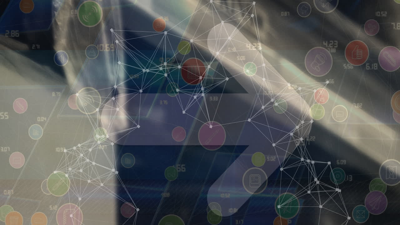 animación de la red de conexiones con iconos sobre un fondo borroso