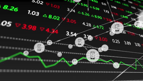animación de la red de conexiones con iconos sobre el procesamiento de datos