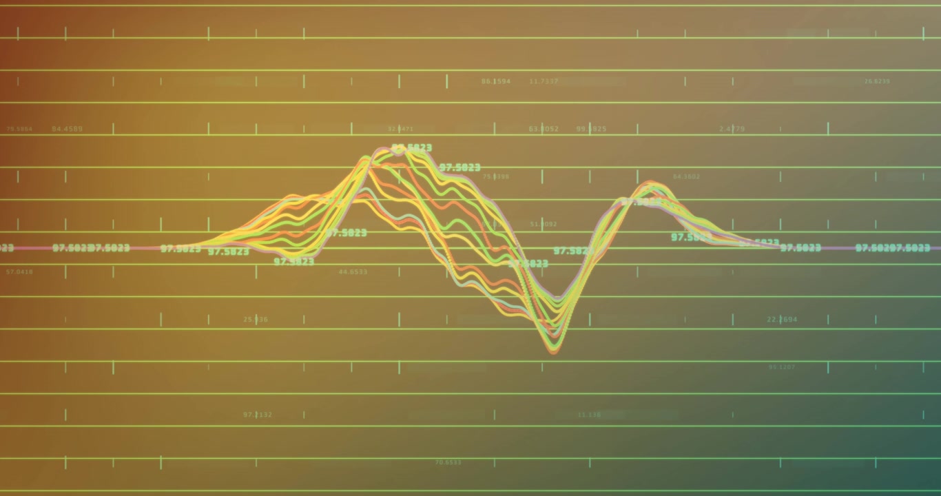 Animation of data processing against orange and green background