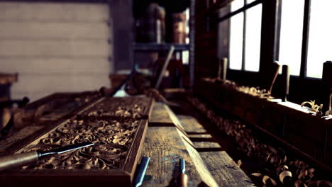 detailed wooden craftsmanship showcased in a workshop with natural light