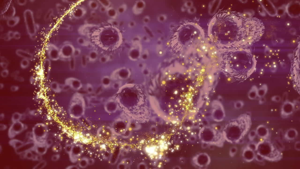 animación de estrellas fugaces girando y células macro covid 19