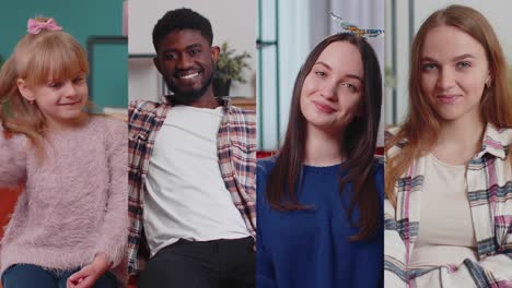 multi-scherm verticale portret shot van gelukkige tiener studenten mensen in glimlachend, op zoek naar de camera