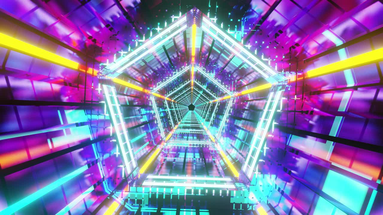 un túnel de vacaciones musical y parpadeante de neón. animación de bucle para sus videos y para clips de vj, conciertos y vacaciones.