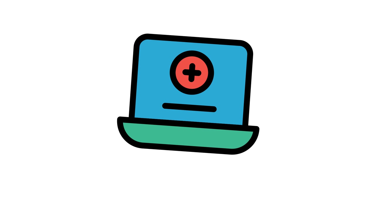 Animated Laptop Icon with Plus Sign on Screen
