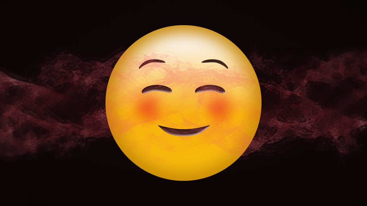 검은색 배경에  ⁇ 은 얼굴 이모티콘에 대한 빨간색 디지털 파동의 디지털 애니메이션