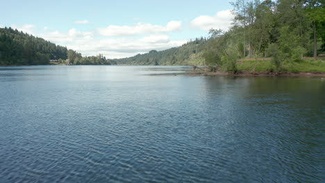 slow dolly forward over rippling river water in west lynn oregon.