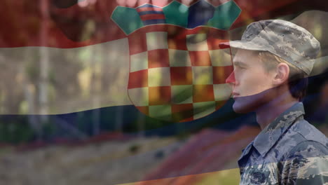 animación de la bandera de croacia sobre el soldado