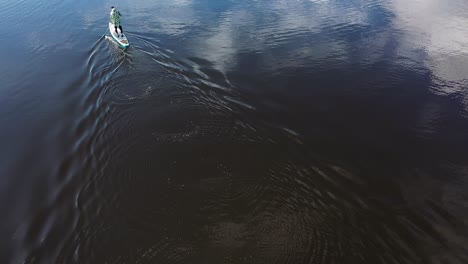 person stand-up paddleboarding on a calm lake