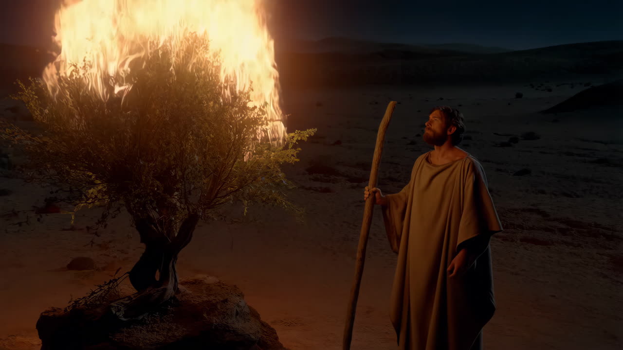 Moses Encounters the Burning Bush in the Desert