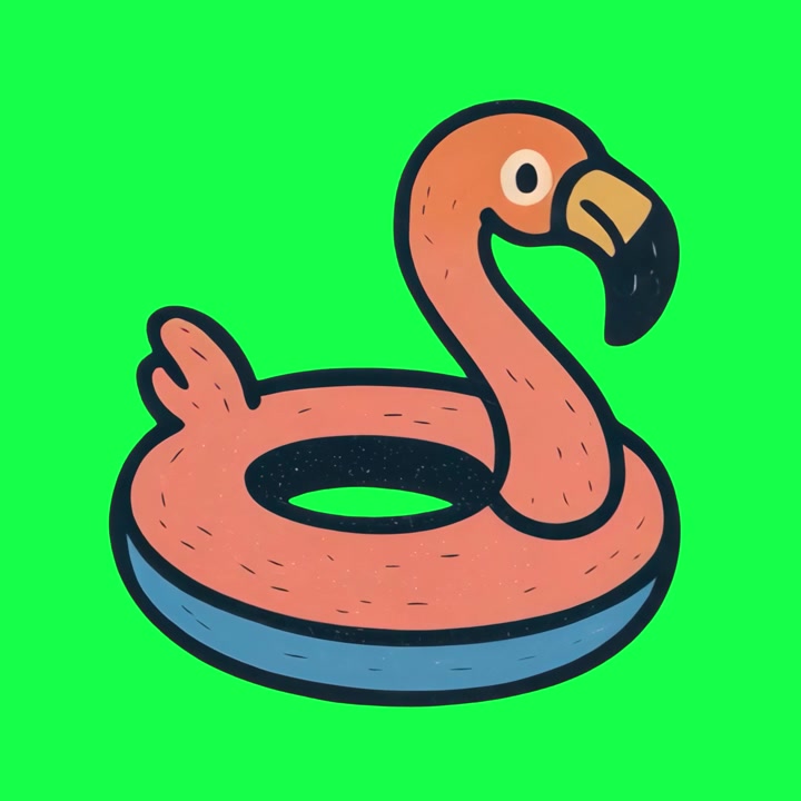 Animated Flamingo Pool Float on Green Screen