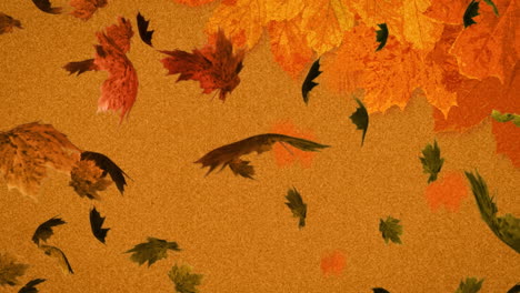 animación de varias hojas de otoño que caen sobre un fondo marrón