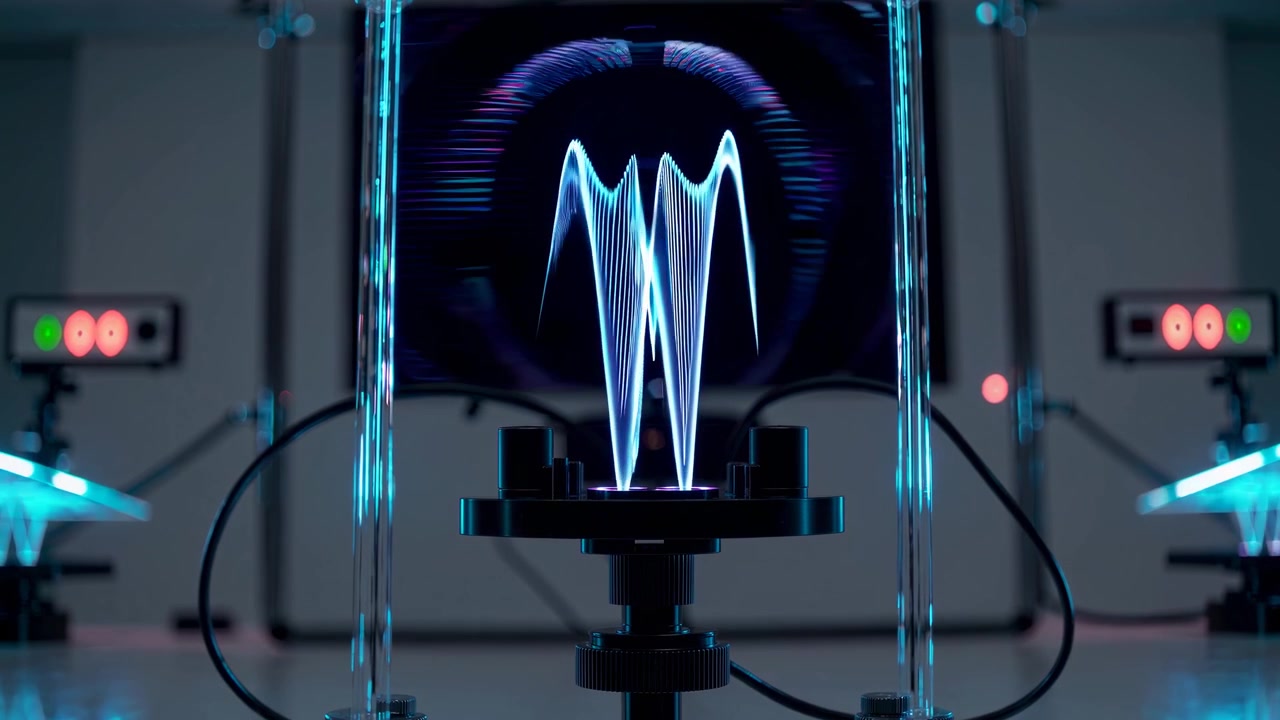 Scientific Experiment Displaying Oscillating Light Waves in Laboratory