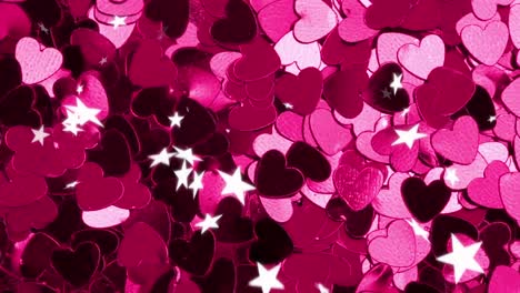 Animation-of-white-stars-falling-over-red-hearts