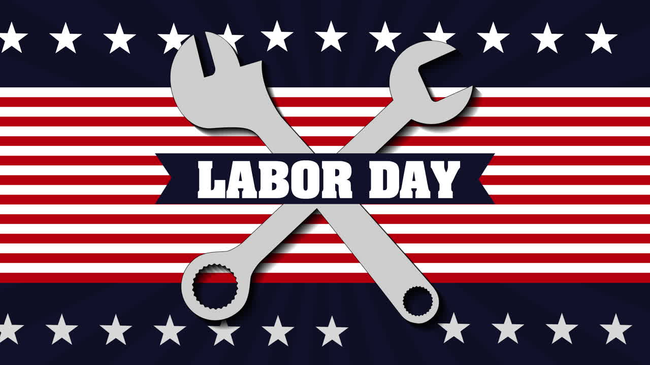 labor day card with USA flag and wrench keys