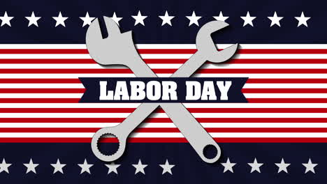 labor day card with usa flag and wrench keys