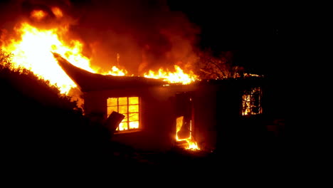 a house burns to the ground at night during the thomas fire in ventura and santa barbara county 2