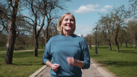 woman running in the forest