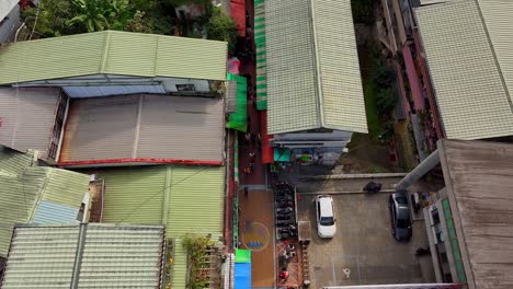 Aerial-top-down-shot-of-Wulai-old-street-with-old-destroyed-houses-in-New-Taipei-City